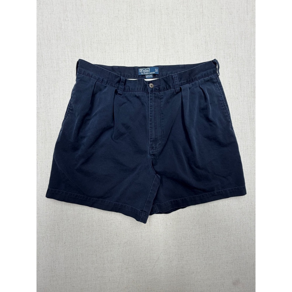 VTG Polo Ralph Lauren Andrew Short Mens 36 Navy Blue Pleated Cotton Chino Shorts